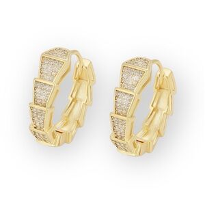 Snake Hoop Earrings 14k Gold Plated 925 Sterling Silver CZ Stone Luxury
